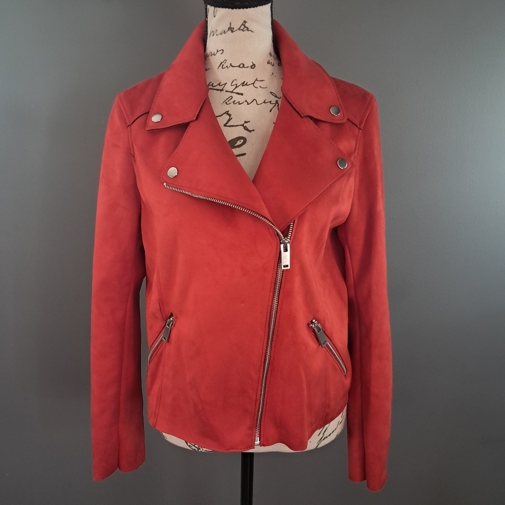 H&M Red Faux-Suede Moto Full-Zip Jacket Size 6